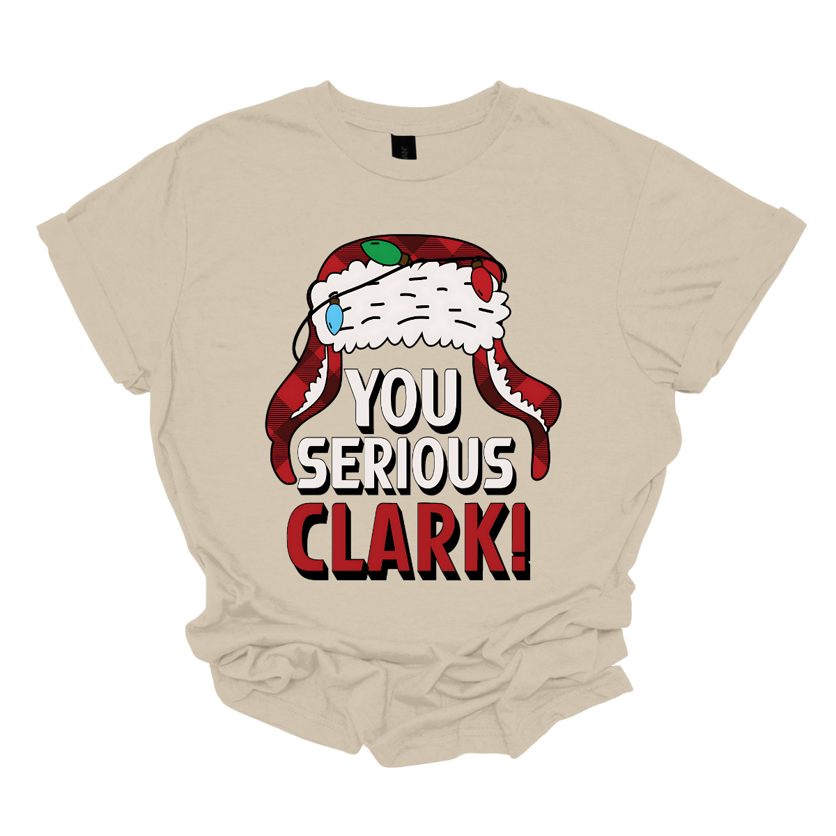 Get ready to light up the holiday season with a dose of classic comedy! Our “You Serious, Clark!” t-shirt pays homage to the unforgettable line from National Lampoon’s Christmas Vacation. Featuring a bold, eye-catching graphic of Clark Griswold’s iconic winter trapper hat, adorned with colorful Christmas lights, this shirt is perfect for any fan of the movie. Shop at Gorgeousware.com