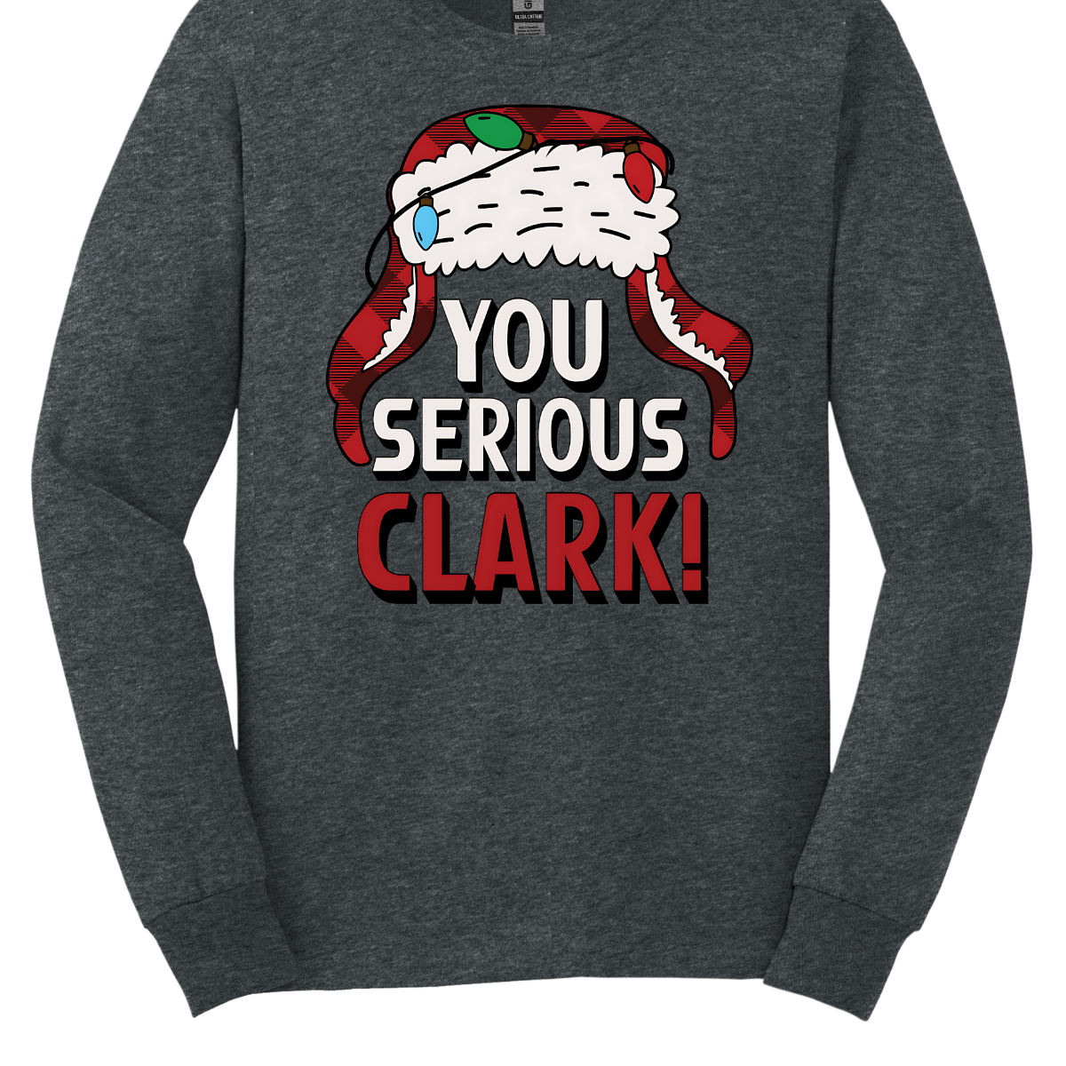 Get ready to light up the holiday season with a dose of classic comedy! Our “You Serious, Clark!” t-shirt pays homage to the unforgettable line from National Lampoon’s Christmas Vacation. Featuring a bold, eye-catching graphic of Clark Griswold’s iconic winter trapper hat, adorned with colorful Christmas lights, this shirt is perfect for any fan of the movie. Shop at Gorgeousware.com