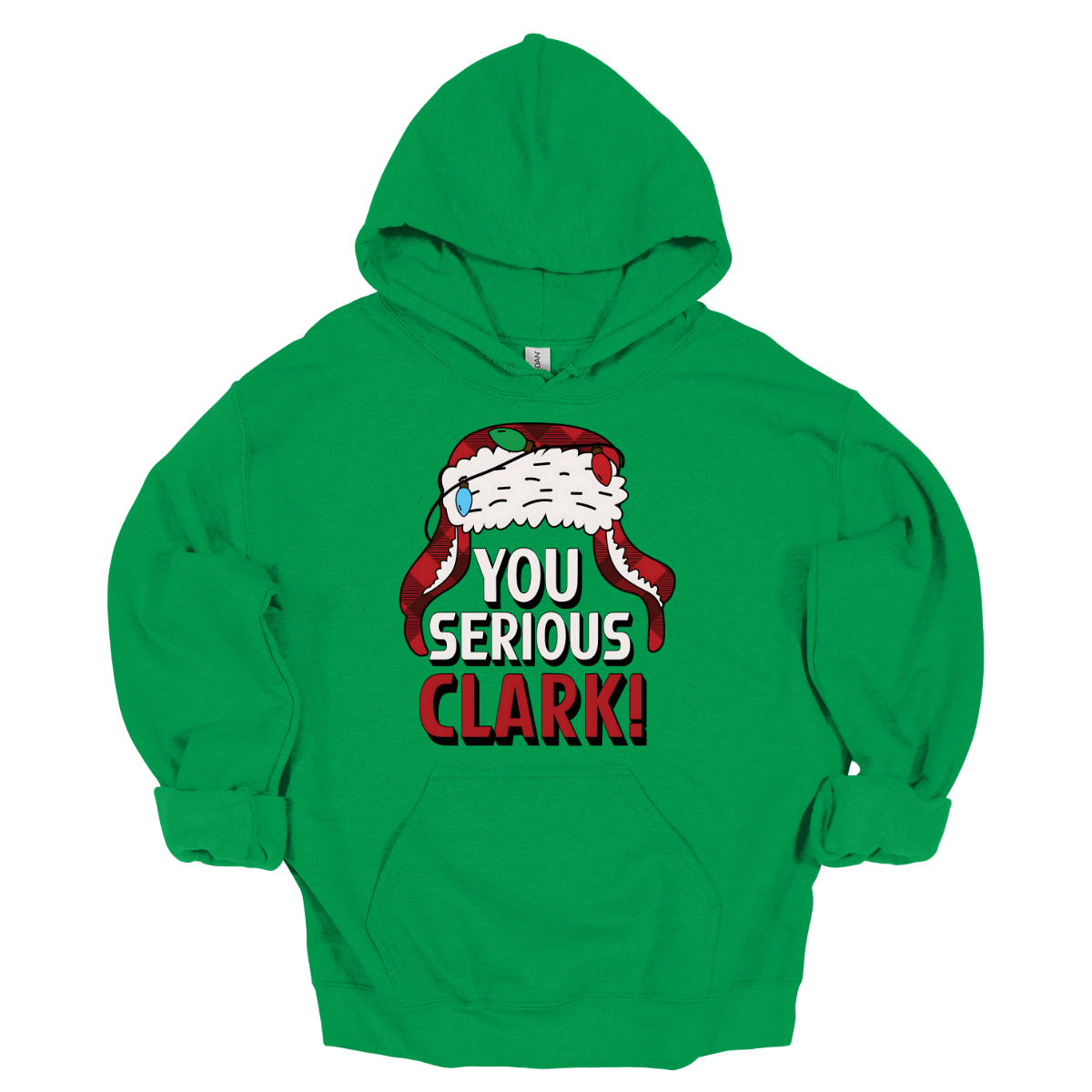 Get ready to light up the holiday season with a dose of classic comedy! Our “You Serious, Clark!” t-shirt pays homage to the unforgettable line from National Lampoon’s Christmas Vacation. Featuring a bold, eye-catching graphic of Clark Griswold’s iconic winter trapper hat, adorned with colorful Christmas lights, this shirt is perfect for any fan of the movie. Shop at Gorgeousware.com