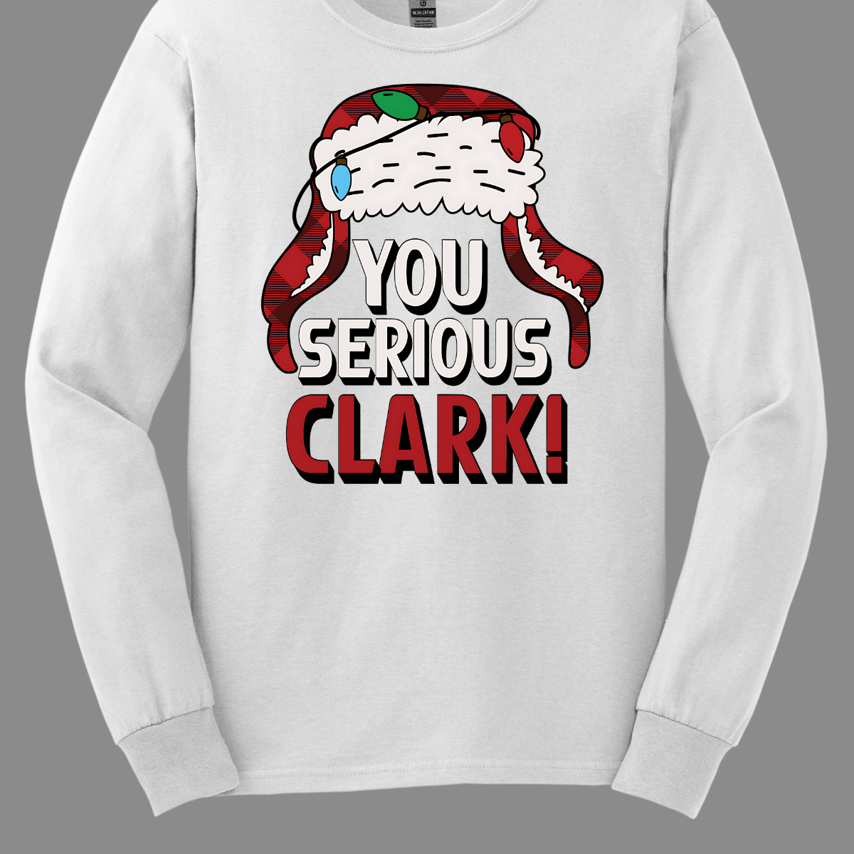 Get ready to light up the holiday season with a dose of classic comedy! Our “You Serious, Clark!” t-shirt pays homage to the unforgettable line from National Lampoon’s Christmas Vacation. Featuring a bold, eye-catching graphic of Clark Griswold’s iconic winter trapper hat, adorned with colorful Christmas lights, this shirt is perfect for any fan of the movie. Shop at Gorgeousware.com